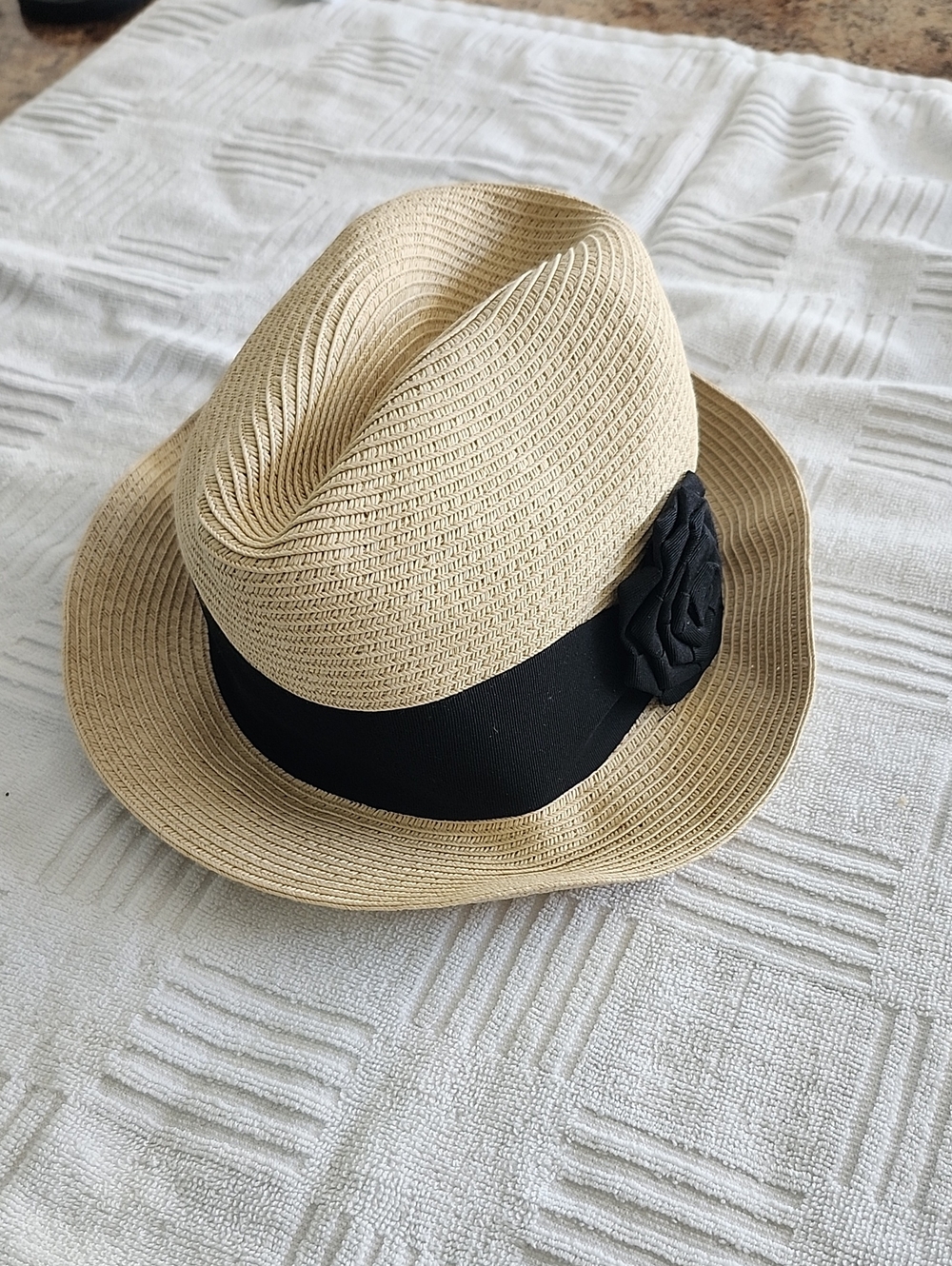 La Vie En Rose Natural Straw Hat with Black Band and Rosette